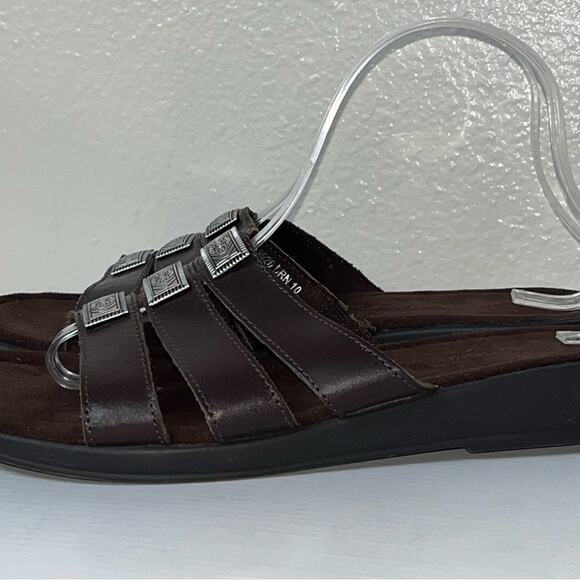 MINNETONKA Brown Leather Slip On Sandals Western Boho Women's Size 10 - Picture 12 of 16